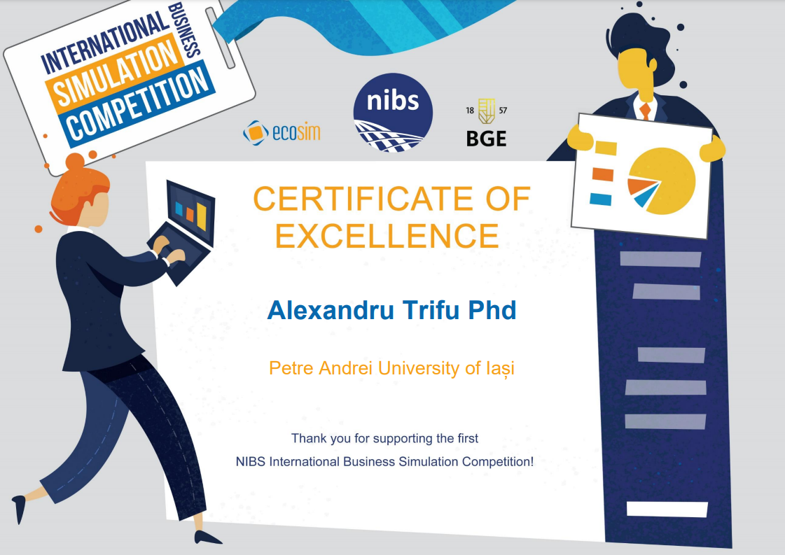 Certificat De excelenta NIBS International Business Simulation competition